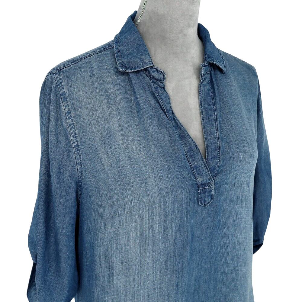 Philosophy Dress Womens Large Blue Chambray Roll Tab Sleeves Coastal Western - Picture 6 of 13